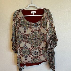 Women's Patterned Blouse - Red and Cream